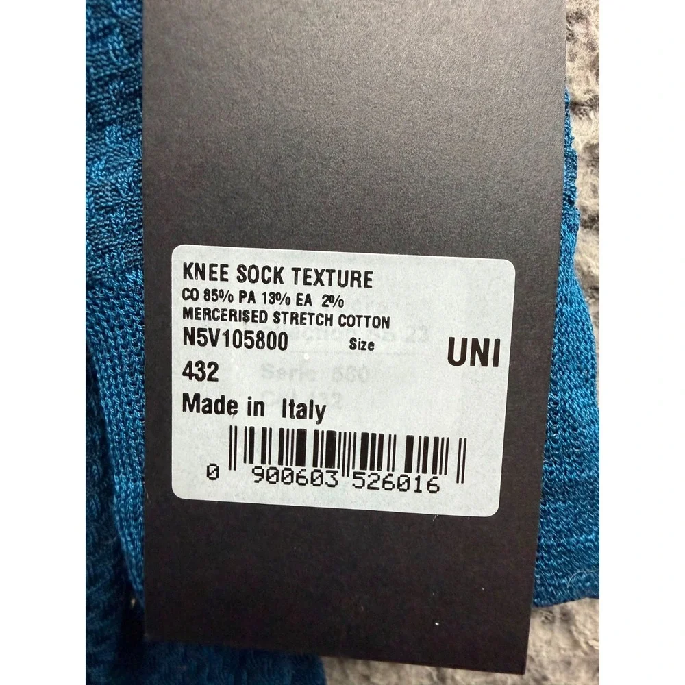 NWT Zegna Texture Mercerised Stretch Cotton Knee Socks Blue One Size Unisex